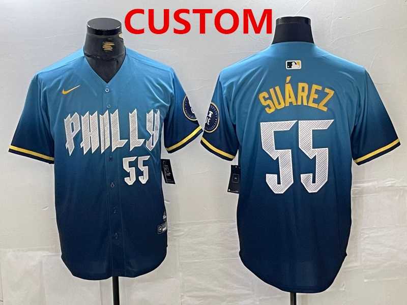 Mens Philadelphia Phillies Custom Blue 2024 City Player Number Cool Base Jersey